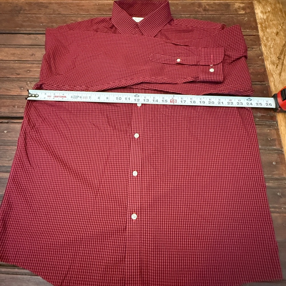 Roundtree & Yorke Gold Label Mens Large Red Black Gingham Non-Iron Cotton Shirt - Picture 4 of 7